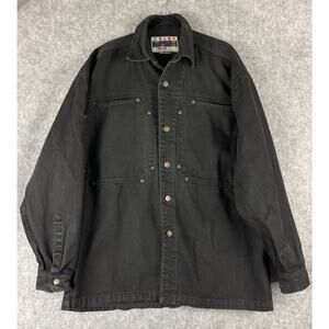 VTG Color Street Denim Jacket Shacket Men XL Black Workwear Utility Grunge Heavy